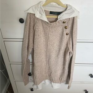 Ralph Lauren Cream-Beige Button Accent Crewneck Sweater